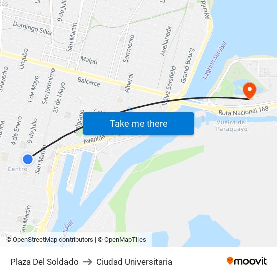 Plaza Del Soldado to Ciudad Universitaria map