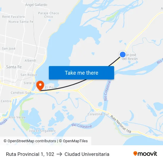 Ruta Provincial 1, 102 to Ciudad Universitaria map