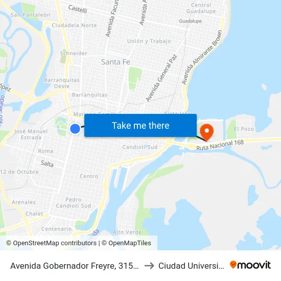 Avenida Gobernador Freyre, 3158-3200 to Ciudad Universitaria map