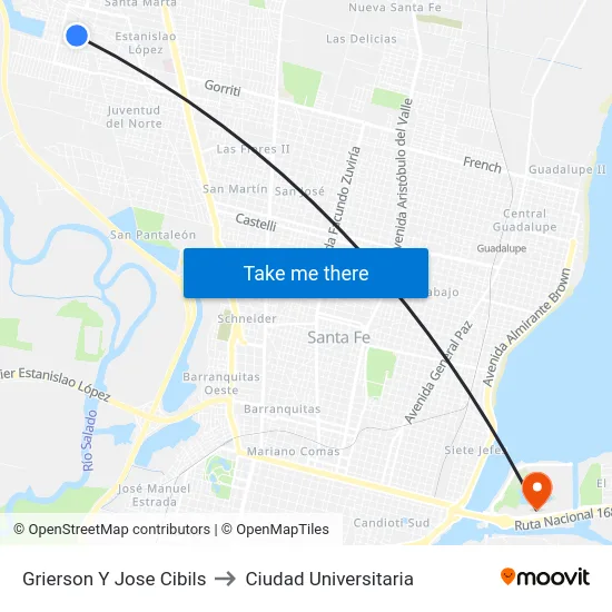 Grierson Y Jose Cibils to Ciudad Universitaria map