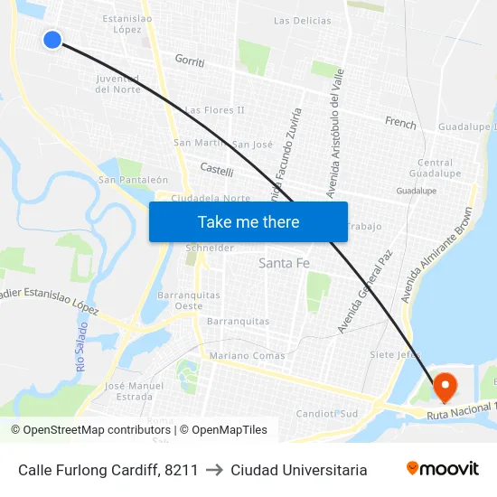 Calle Furlong Cardiff, 8211 to Ciudad Universitaria map