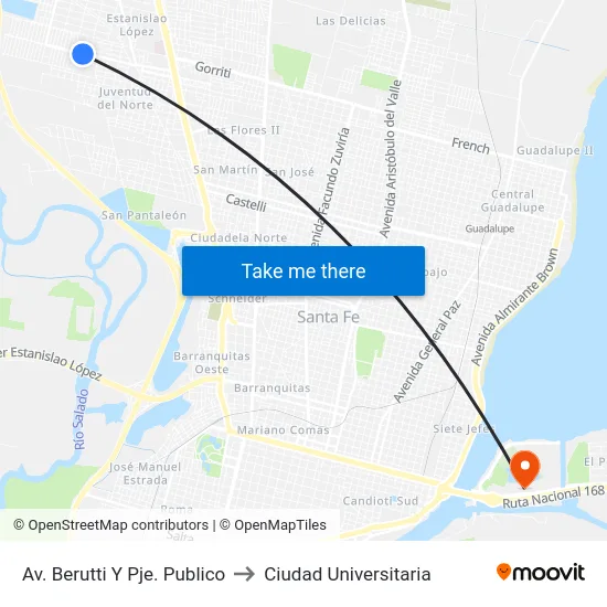 Av. Berutti Y Pje. Publico to Ciudad Universitaria map