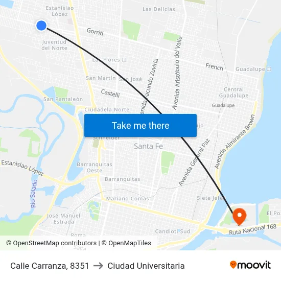 Calle Carranza, 8351 to Ciudad Universitaria map