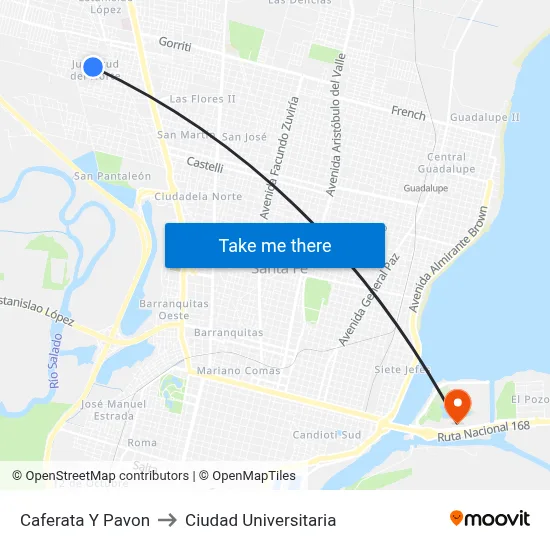 Caferata Y Pavon to Ciudad Universitaria map