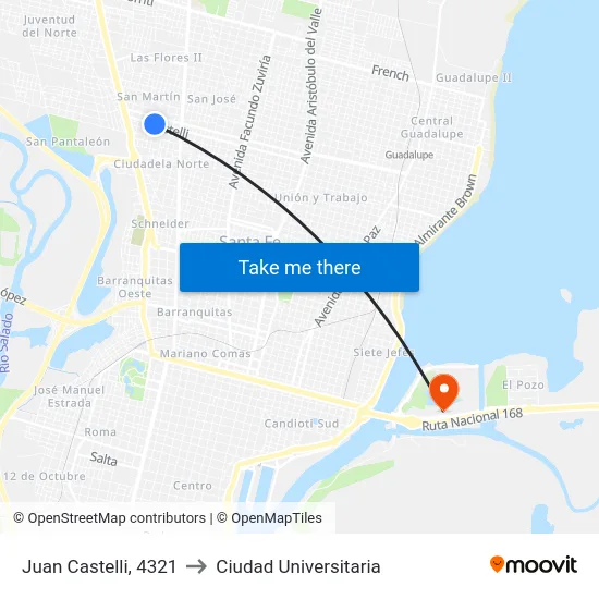 Juan Castelli, 4321 to Ciudad Universitaria map