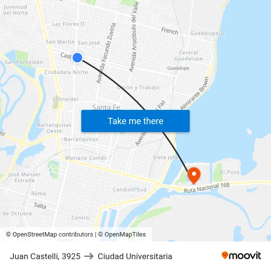 Juan Castelli, 3925 to Ciudad Universitaria map