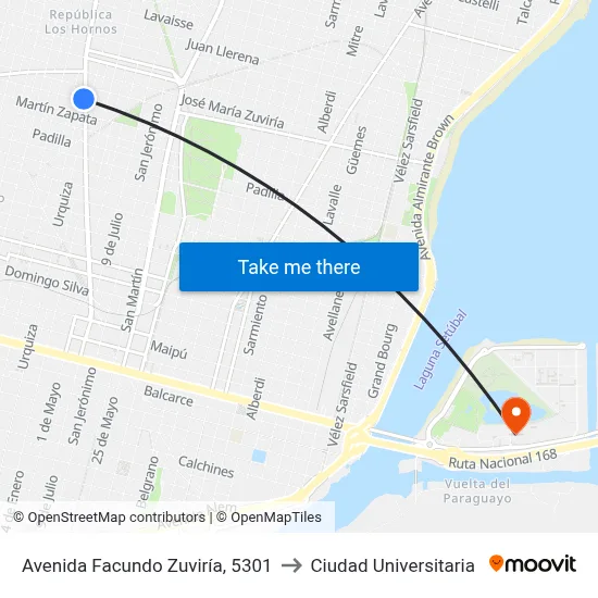 Avenida Facundo Zuviría, 5301 to Ciudad Universitaria map