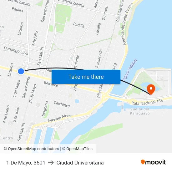 1 De Mayo, 3501 to Ciudad Universitaria map