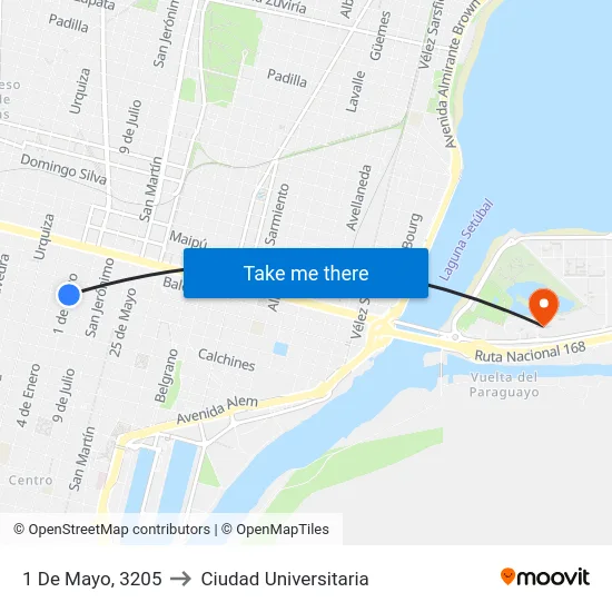 1 De Mayo, 3205 to Ciudad Universitaria map