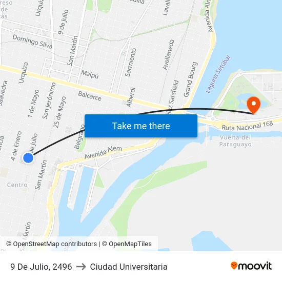 9 De Julio, 2496 to Ciudad Universitaria map