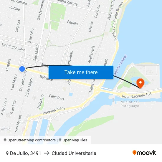 9 De Julio, 3491 to Ciudad Universitaria map