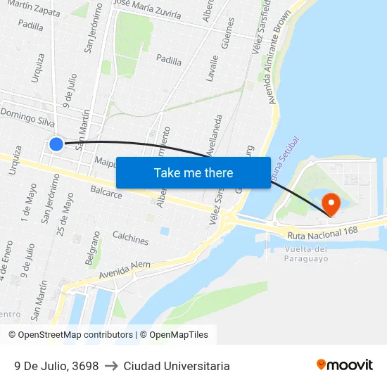 9 De Julio, 3698 to Ciudad Universitaria map