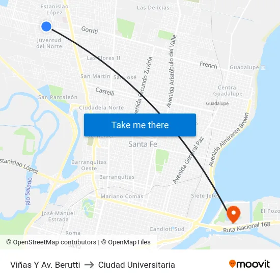 Viñas Y Av. Berutti to Ciudad Universitaria map