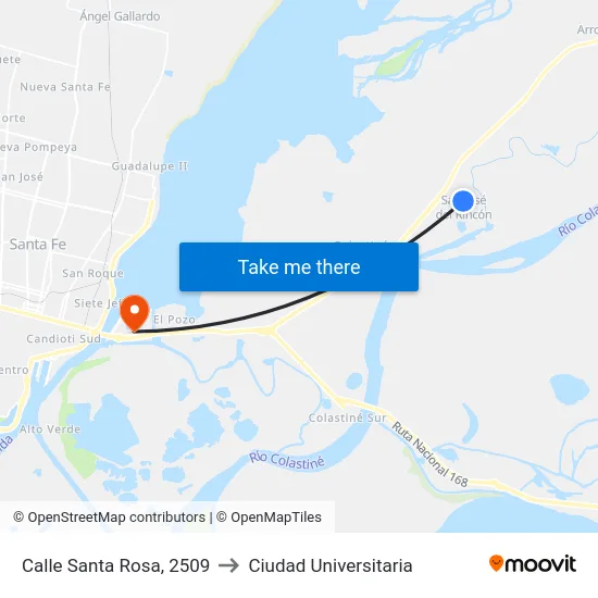 Calle Santa Rosa, 2509 to Ciudad Universitaria map