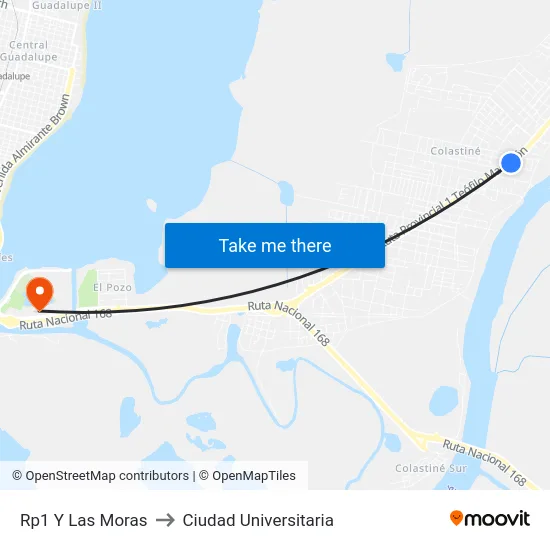 Rp1 Y Las Moras to Ciudad Universitaria map