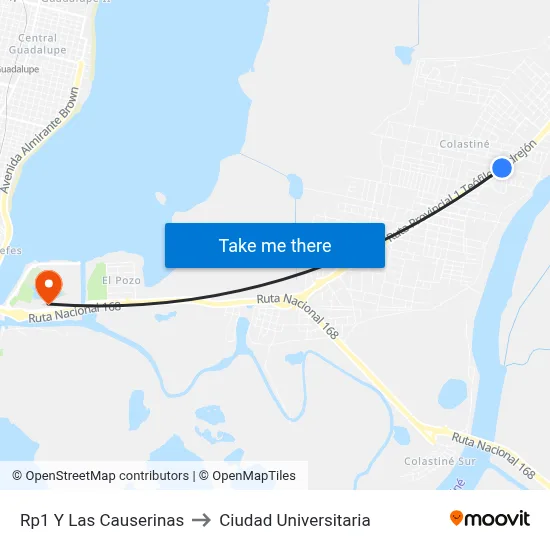 Rp1 Y Las Causerinas to Ciudad Universitaria map