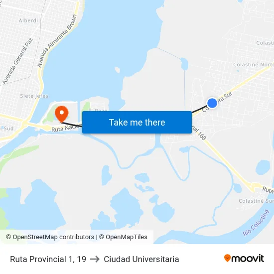 Ruta Provincial 1, 19 to Ciudad Universitaria map