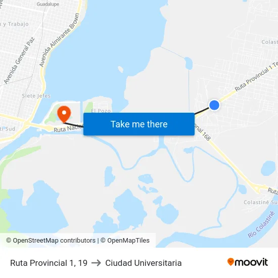 Ruta Provincial 1, 19 to Ciudad Universitaria map