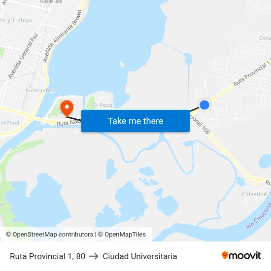Ruta Provincial 1, 80 to Ciudad Universitaria map