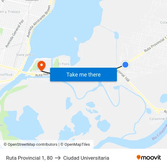 Ruta Provincial 1, 80 to Ciudad Universitaria map