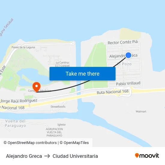 Alejandro Greca to Ciudad Universitaria map