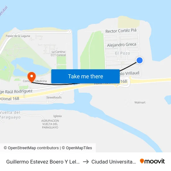 Guillermo Estevez Boero Y Leloir to Ciudad Universitaria map