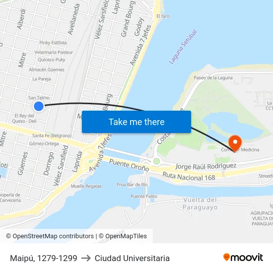 Maipú, 1279-1299 to Ciudad Universitaria map