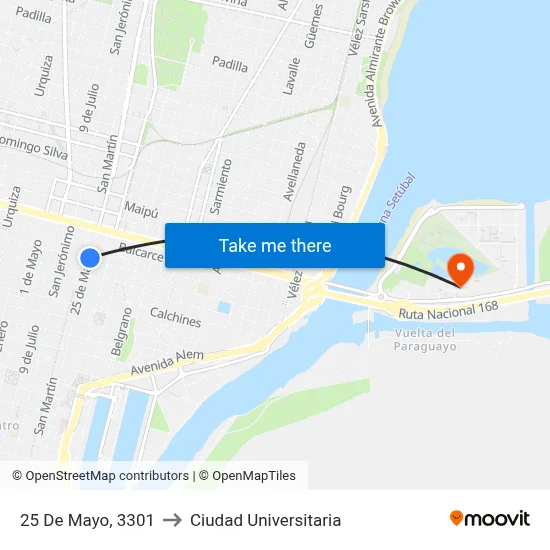 25 De Mayo, 3301 to Ciudad Universitaria map