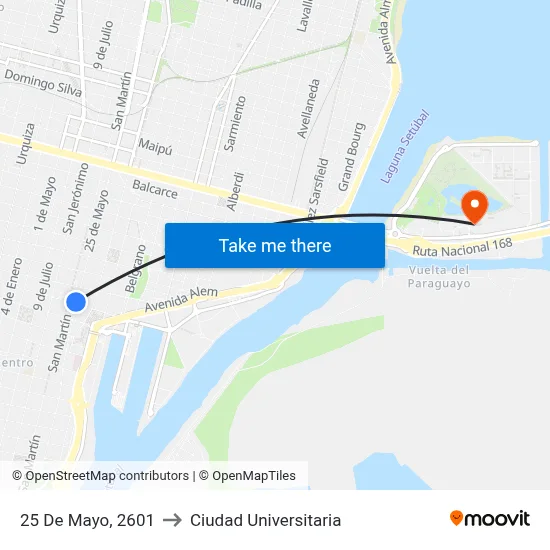25 De Mayo, 2601 to Ciudad Universitaria map