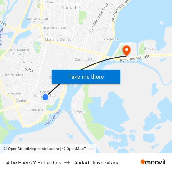 4 De Enero Y Entre Rios to Ciudad Universitaria map