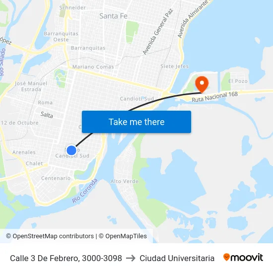 Calle 3 De Febrero, 3000-3098 to Ciudad Universitaria map