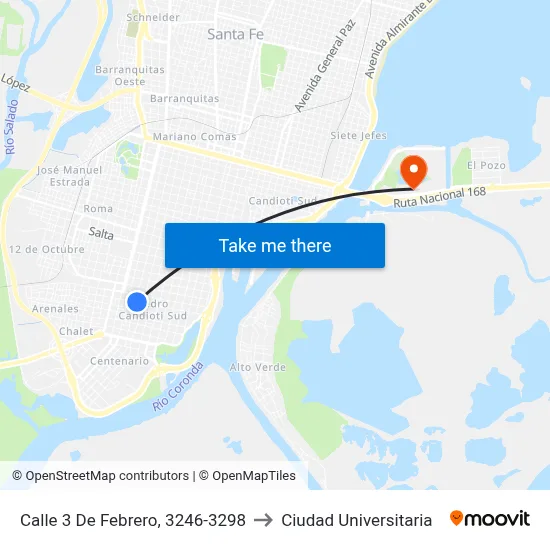 Calle 3 De Febrero, 3246-3298 to Ciudad Universitaria map