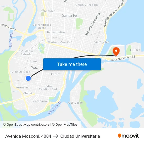 Avenida Mosconi, 4084 to Ciudad Universitaria map