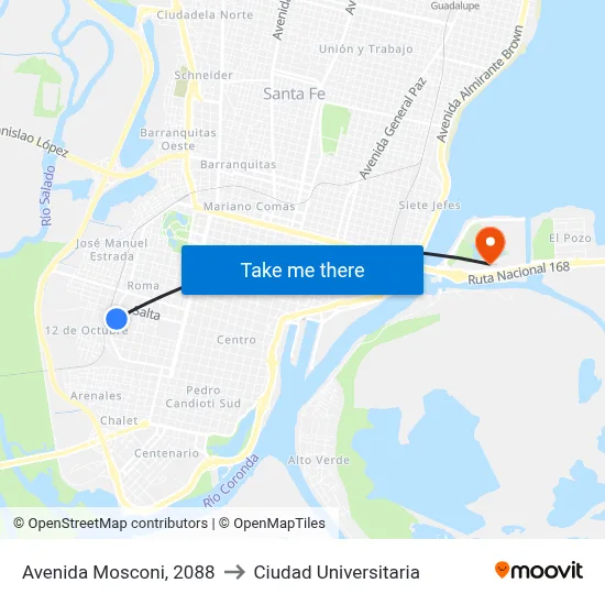 Avenida Mosconi, 2088 to Ciudad Universitaria map