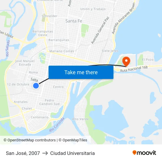 San José, 2007 to Ciudad Universitaria map