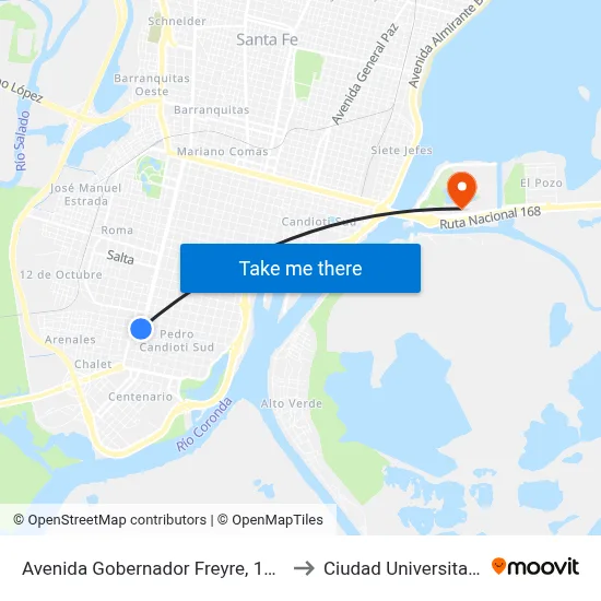 Avenida Gobernador Freyre, 1501 to Ciudad Universitaria map