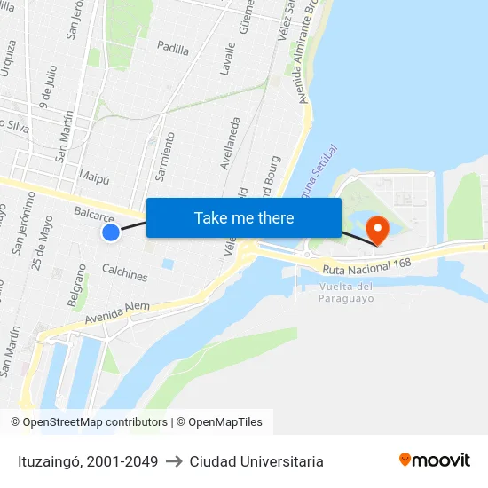 Ituzaingó, 2001-2049 to Ciudad Universitaria map