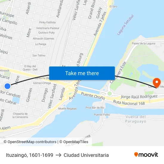 Ituzaingó, 1601-1699 to Ciudad Universitaria map