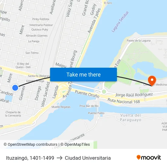 Ituzaingó, 1401-1499 to Ciudad Universitaria map