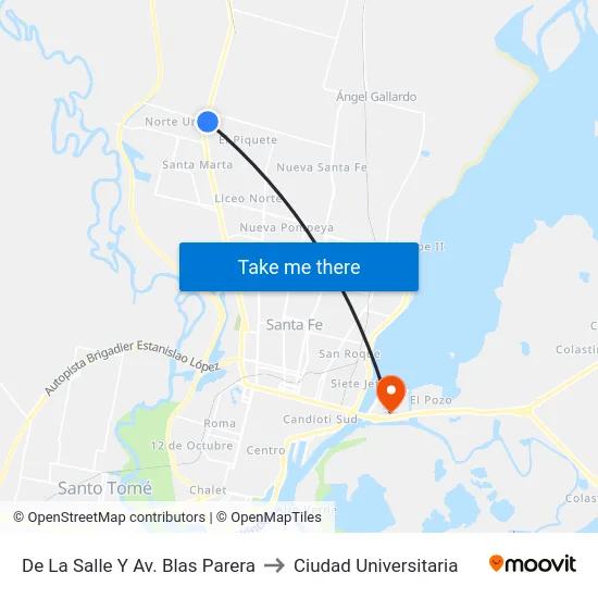 De La Salle Y Av. Blas Parera to Ciudad Universitaria map