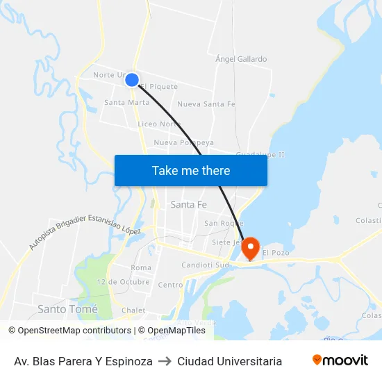 Av. Blas Parera Y Espinoza to Ciudad Universitaria map