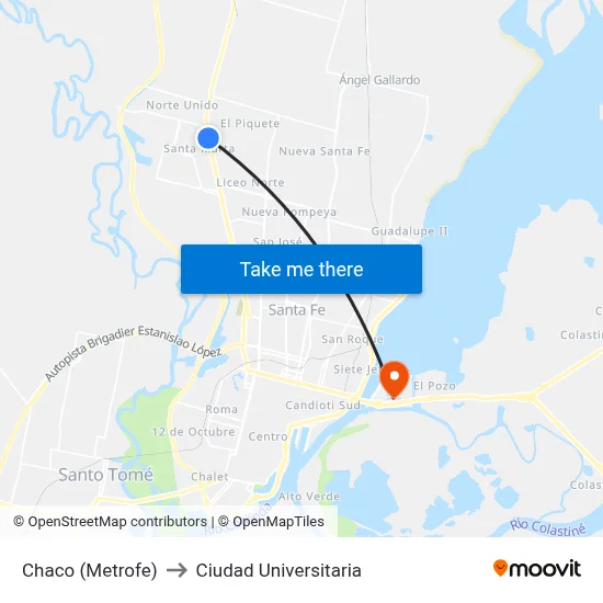 Chaco (Metrofe) to Ciudad Universitaria map
