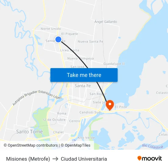 Misiones (Metrofe) to Ciudad Universitaria map
