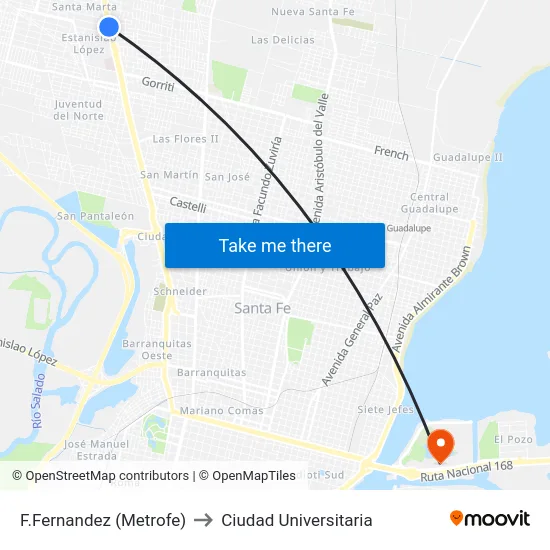 F.Fernandez (Metrofe) to Ciudad Universitaria map