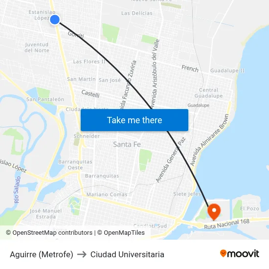 Aguirre (Metrofe) to Ciudad Universitaria map