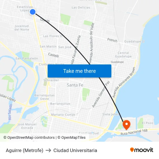 Aguirre (Metrofe) to Ciudad Universitaria map