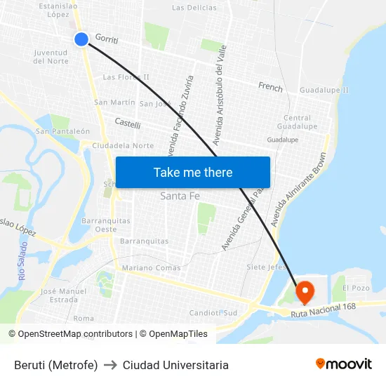Beruti (Metrofe) to Ciudad Universitaria map