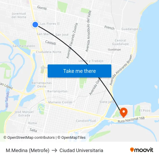M.Medina (Metrofe) to Ciudad Universitaria map