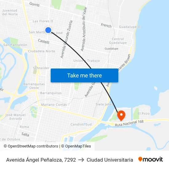 Avenida Ángel Peñaloza, 7292 to Ciudad Universitaria map