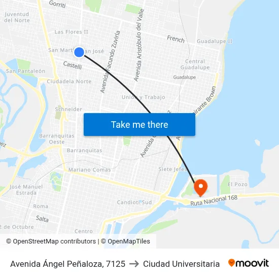 Avenida Ángel Peñaloza, 7125 to Ciudad Universitaria map